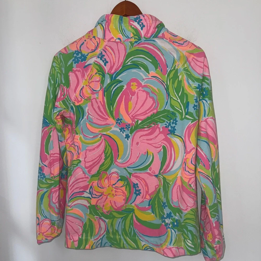 Lilly Pulitzer Floral Half Zip Pullover Jacket Pink Green Blue Medium - Picture 8 of 14